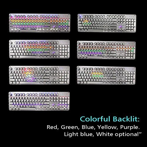 מקלדת מכונת כתיבה עם תאורה אחורית LED | מקלדת משחקי USB מקלדת מכנית עם תאורה אחורית LED צבעונית